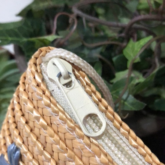 Wheat Straw Woven Purse-Natural Color-Floral Detail-6x7 - Picture 3 of 15